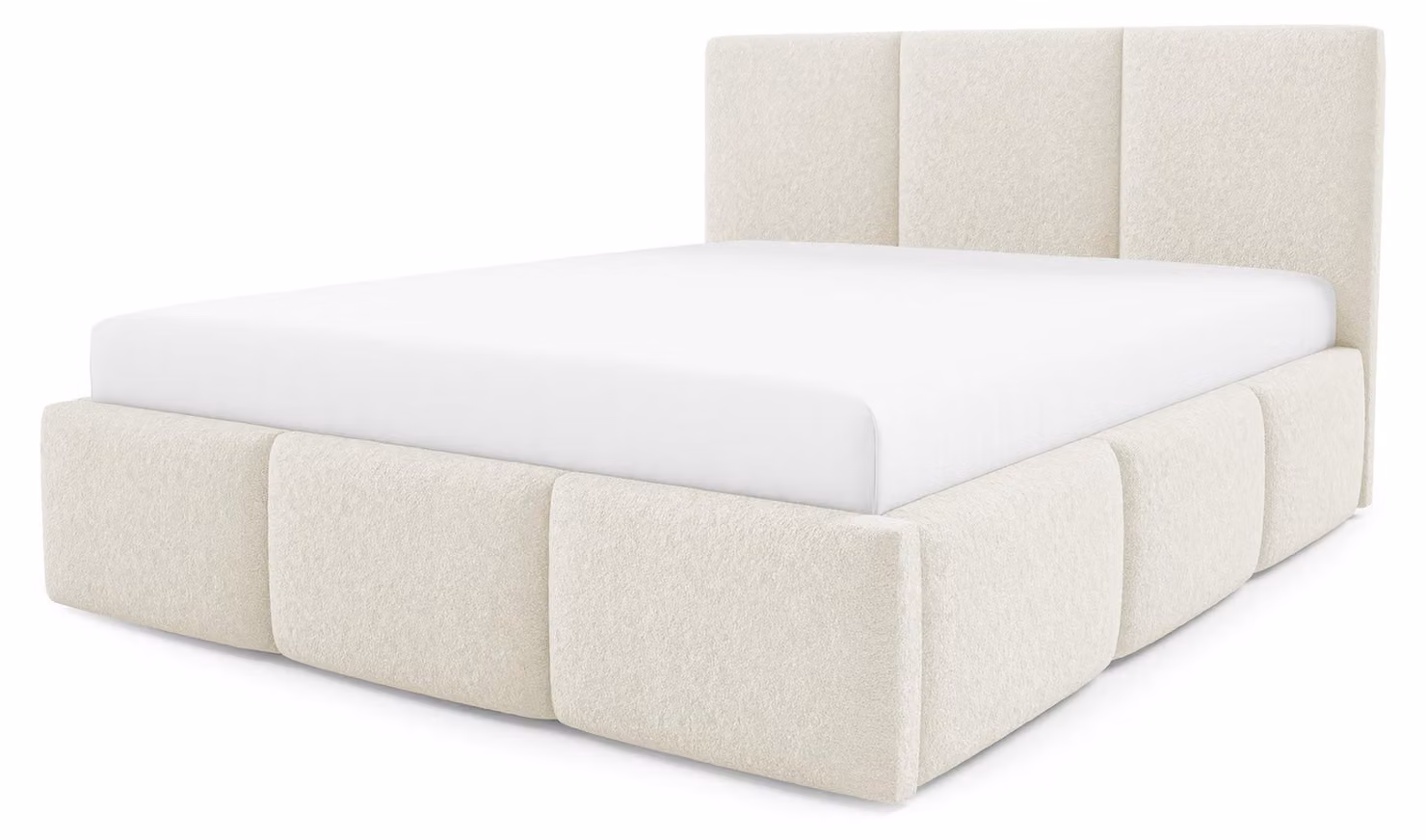 Letto imbottito con contenitore integrato, modello Melora, colore avorio, dimensioni 180 x 200 cm