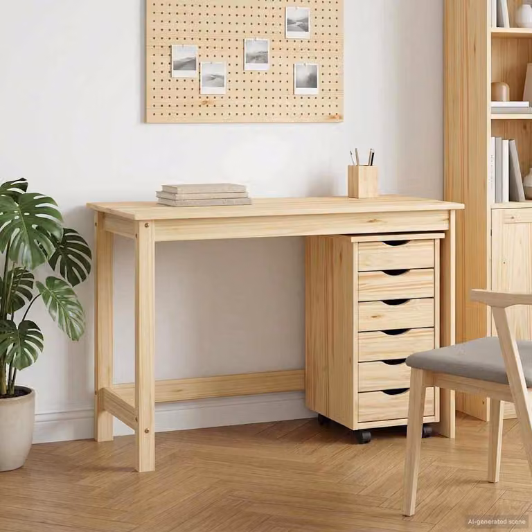 Set scrivania e mobiletto su ruote vidaXL MOSS 2 pz Marrone