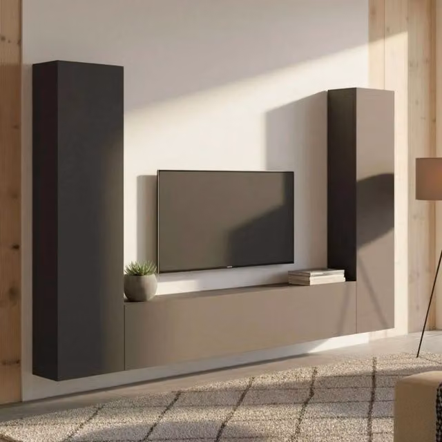 Parete attrezzata Natasha DMORA Antracite, Set salotto moderno con mobile porta TV e unità contenitore, L: 260 cm, H: 180 cm, P: 30 cm – 1