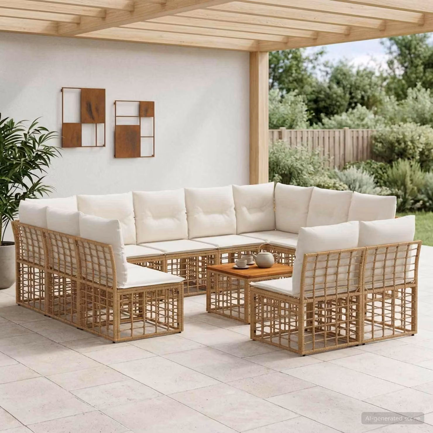 Maison Exclusive - Set da esterno per divano, 12 pezzi, 11 posti, color naturale e crema