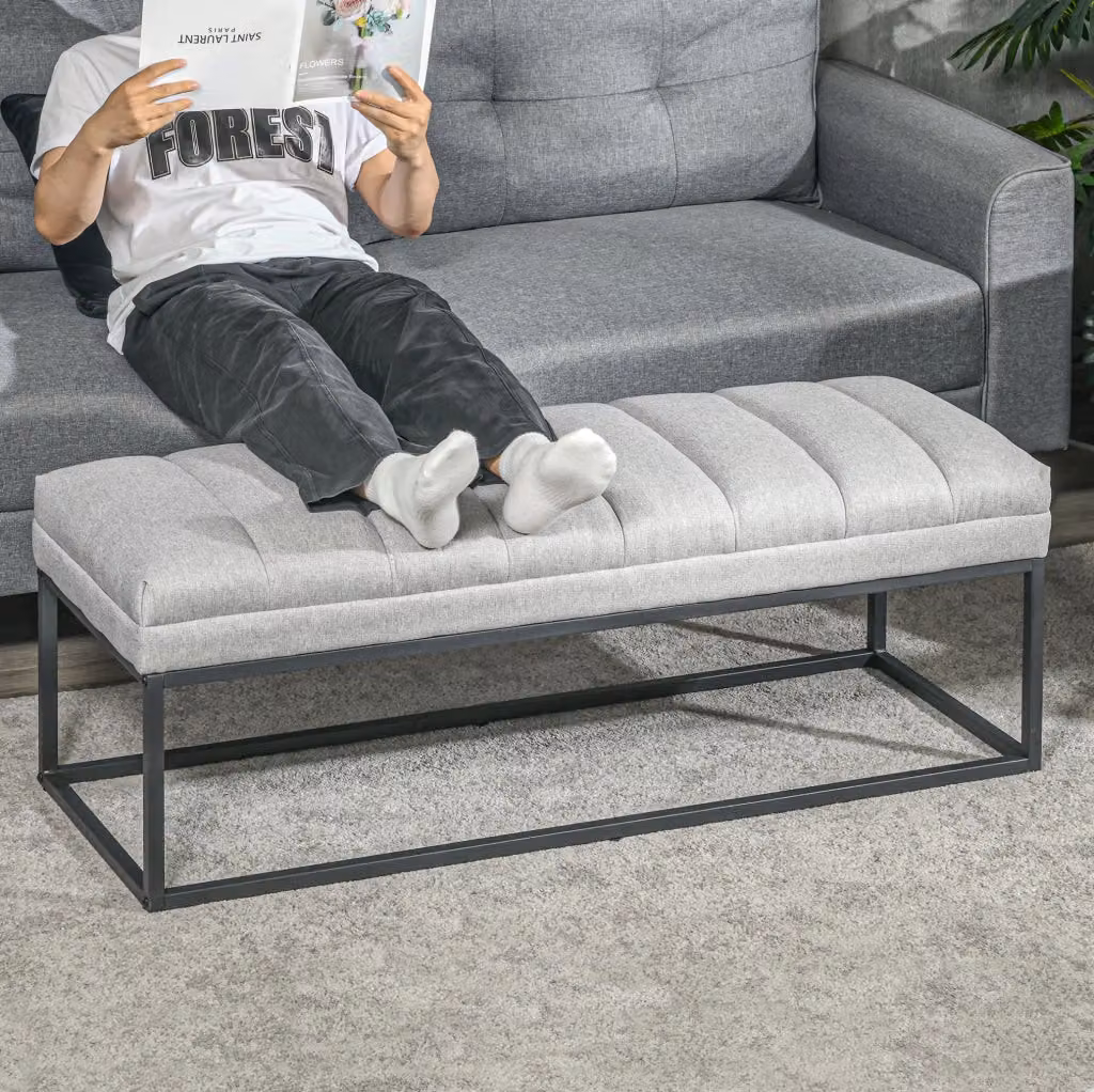 Panca imbottita multiuso MODFU in poliestere grigio con gambe in metallo L: 120 cm, P: 34 cm, H: 40 cm – 2