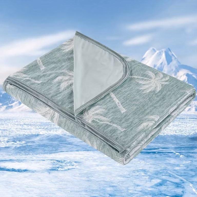 Coperta refrigerante 150x200 cm, fronte/retro, Q-Max 0.5, motivo tropicale verde, per letto