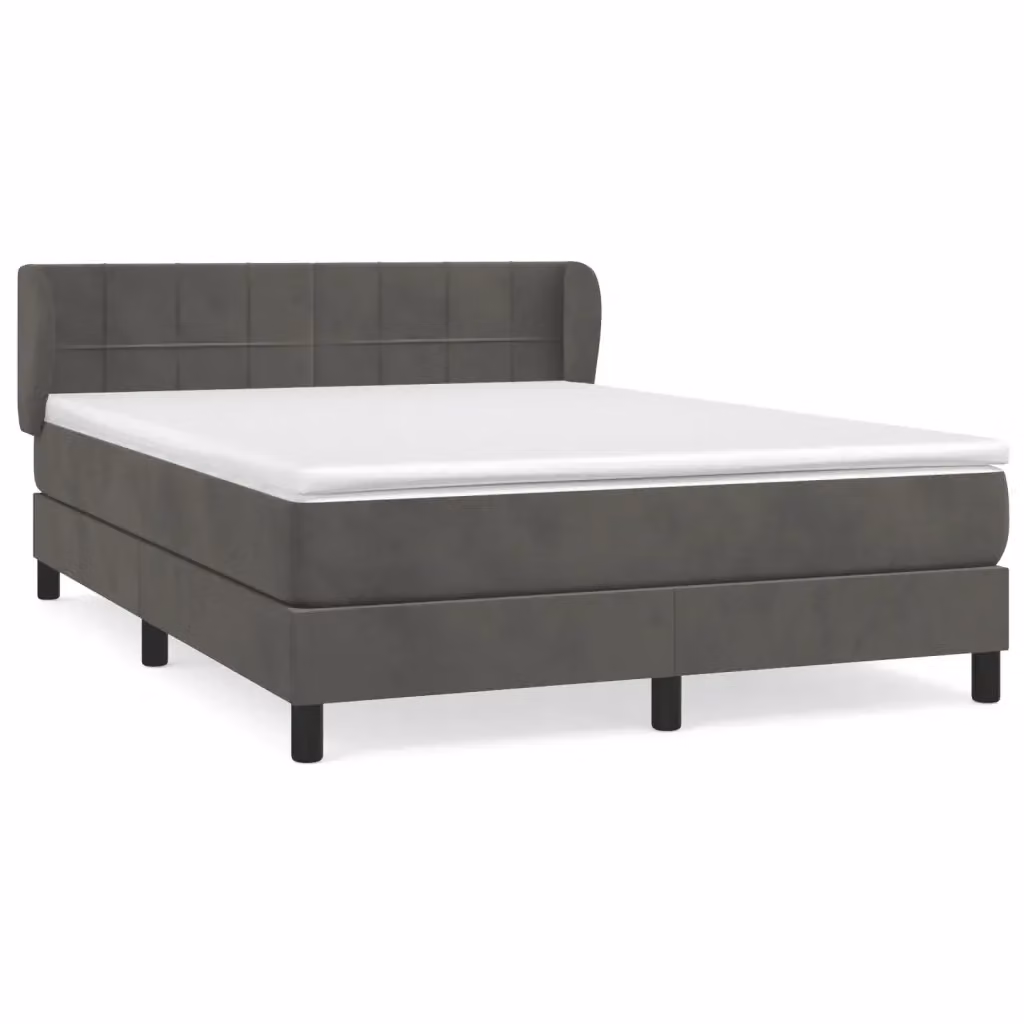vidaXL Giroletto a Molle con Materasso Ibrido in Velluto Grigio e Legno di Larice L/P/H: 140 x 190 cm – 2