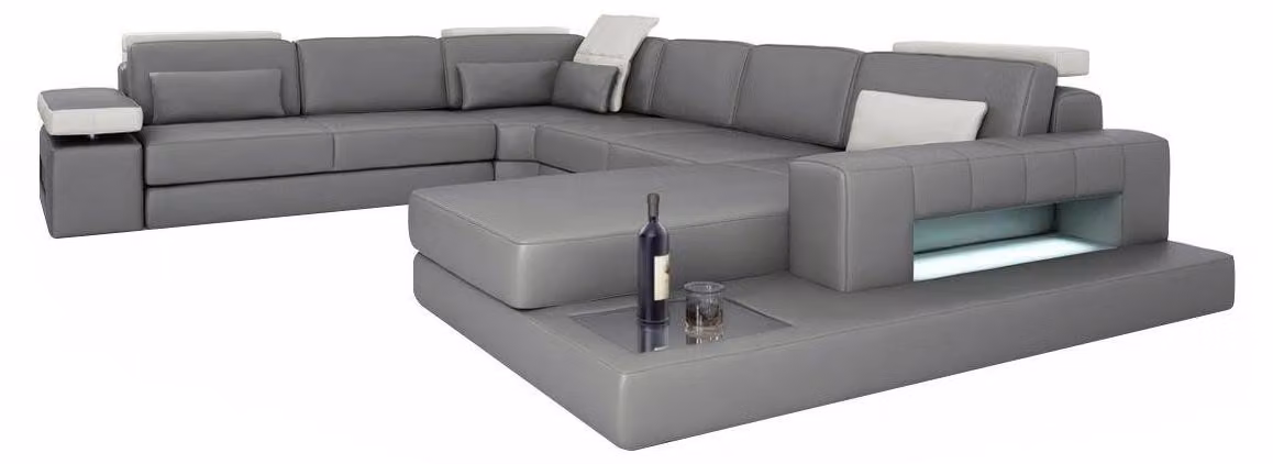 Sofas Grau Sofa U-Form Stoffsofa Couch Wohnlandschaft Design Modern Leder
