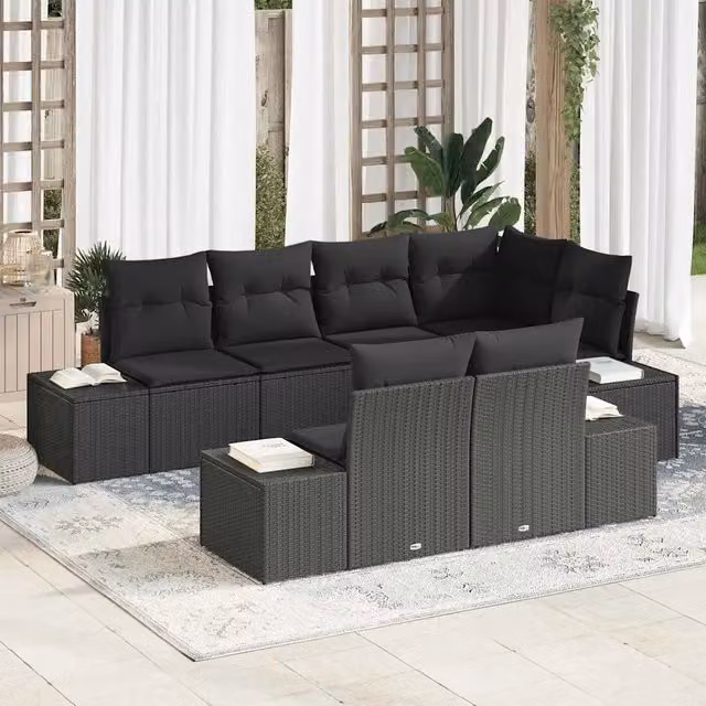 Set Divano da Giardino 7 pz Nero polyrattan 3355772