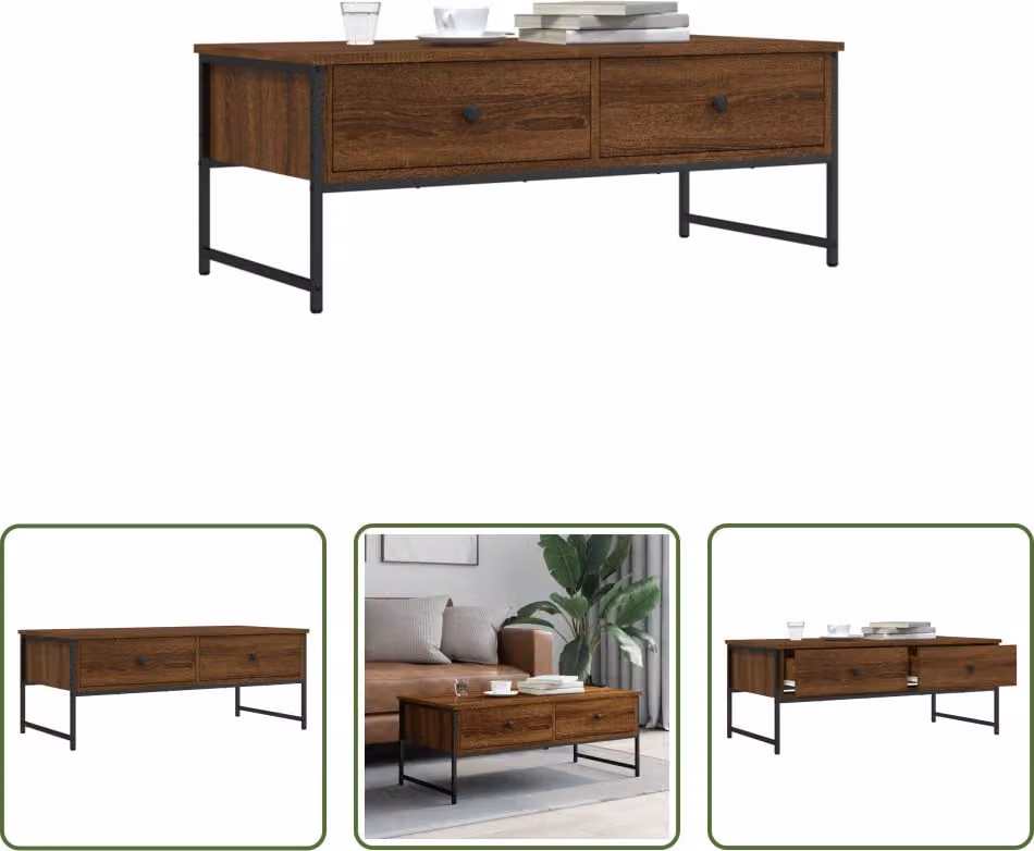 Tavolino The Living Store marrone effetto quercia 101x49x39,5 cm materiale a base di legno
