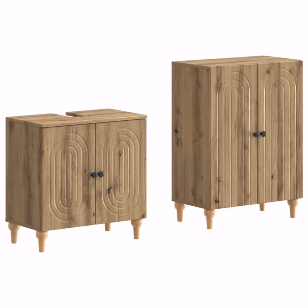 Set di mobili da bagno moderno vidaXL composto da mobile lavabo e mobile laterale in legno marrone L/P/H: 76 x 29,44 x 80 cm e 59,5 x 31,5 x 10befa5e-66ff-4e82-becd-143e87c126ed cm – 2