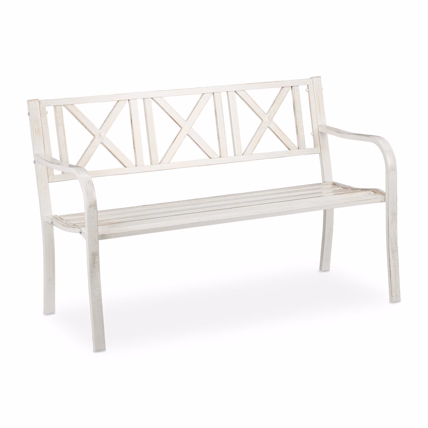 Panchina da giardino Relaxdays, 2 posti, per terrazza o balcone, in acciaio, robusta, HxLxP: 80,5 x 127 x 63 cm, bianco-bronzo