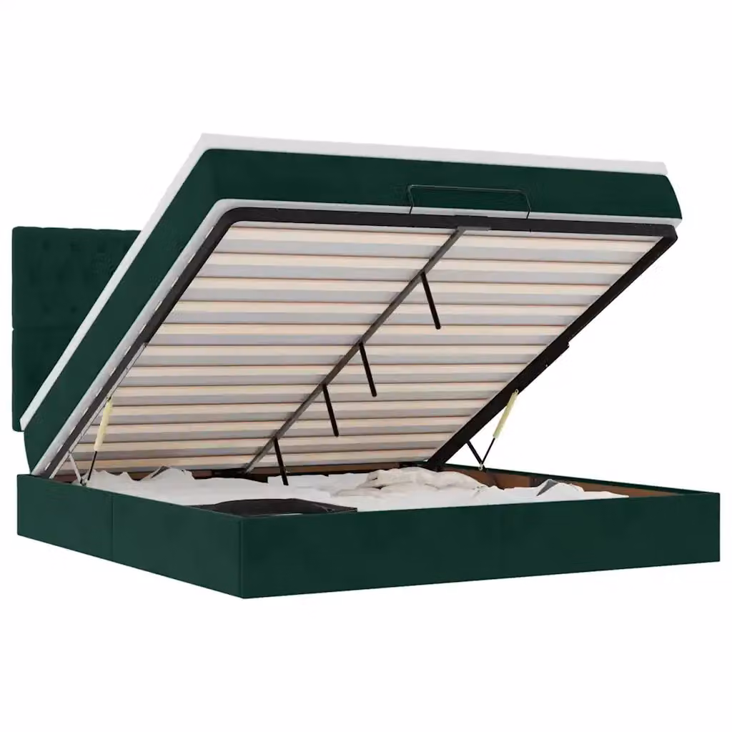 Letto con contenitore a sollevamento vidaXL in velluto verde con porta USB e illuminazione sottostante L: 160 cm, P: 200 cm, H: 280 cm – 2