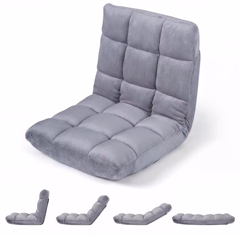 Sedia da pavimento COSTWAY con schienale regolabile, poltrona da pavimento imbottita, cuscino da pavimento pieghevole, sedia da meditazione, poltrona relax, cuscino thailandese, grigio