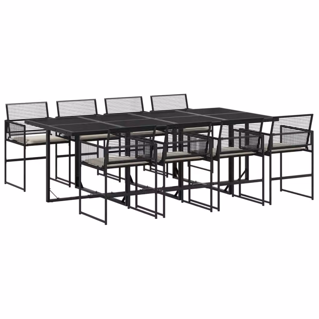 Set da Pranzo da Giardino 9 pz con Cuscini Nero in Polyrattan
