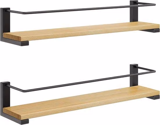 Ibenzoa® Set da 2 mensole a parete per erbe aromatiche, 40 x 9 cm, in legno massello di pino e ferro robusto, con pannello frontale in filo metallico, 2 fori per il fissaggio – mensole per spezie e per la cucina