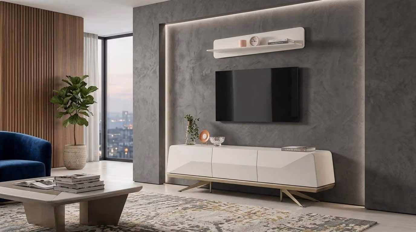 Mobile parete, armadio, scaffale, soggiorno, stile moderno, colore bianco, pratico