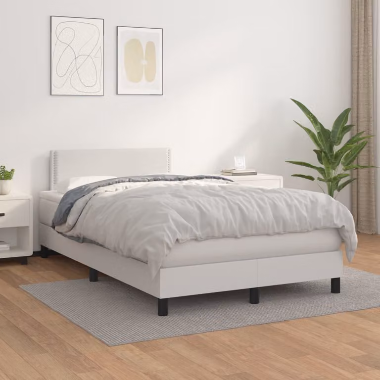 vidaXL Letto Ibrido con Giroletto a Molle e Materasso Bianco in Similpelle L: 120 cm, P: 200 cm