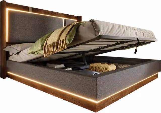 Letto a divano 90x190 cm in velluto beige con contenitore idraulico， senza materasso