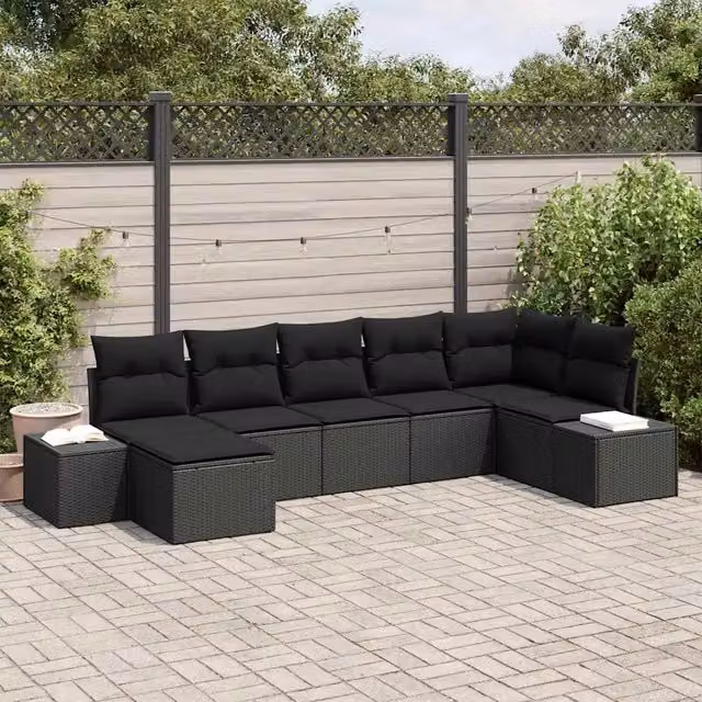 Set Divano da Giardino 7 pz Nero polyrattan 3347153