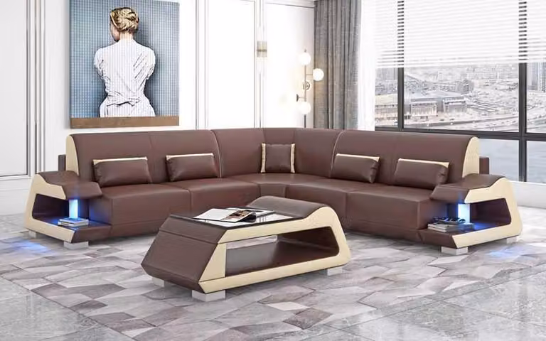 Luxus Ecksofa Ledersofa L-Form Sofa Braun Eckgarnitur Wohnzimmer Sofas