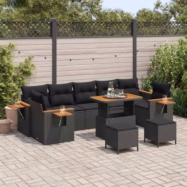 Set Divano da Giardino 13 pz 9-Numero di posti Nero polyrattan 3365109