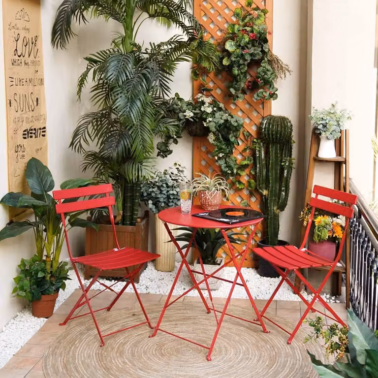set da 3 pezzi Grand patio Bistro Premium in acciaio pieghevole rosso