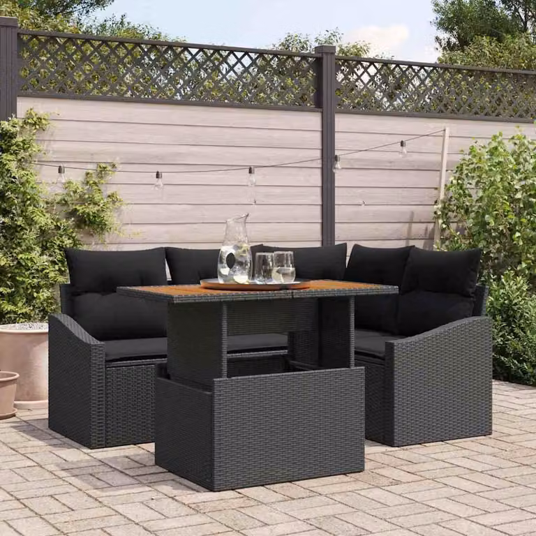 Maison Exclusive - Set da giardino composto da 5 pezzi, divano in rattan sintetico nero