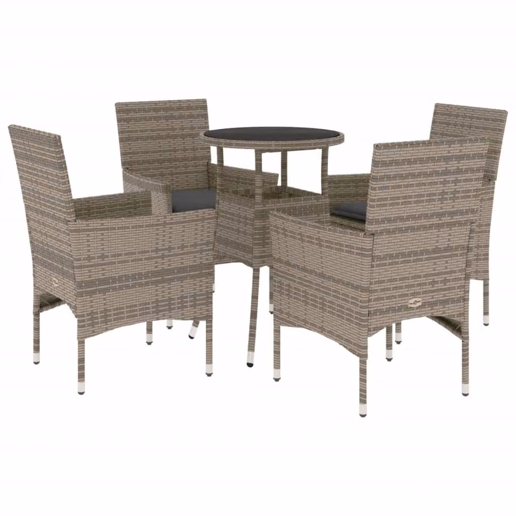 Set da Pranzo da Giardino 5 pz con Cuscini Polyrattan e Vetro