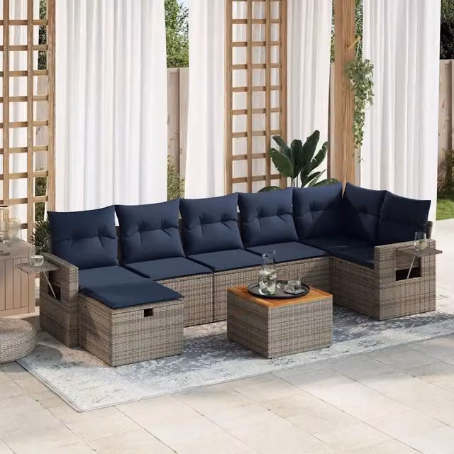 Set Divano da Giardino 8 pz con Cuscini Grigio in Polyrattan 3325827
