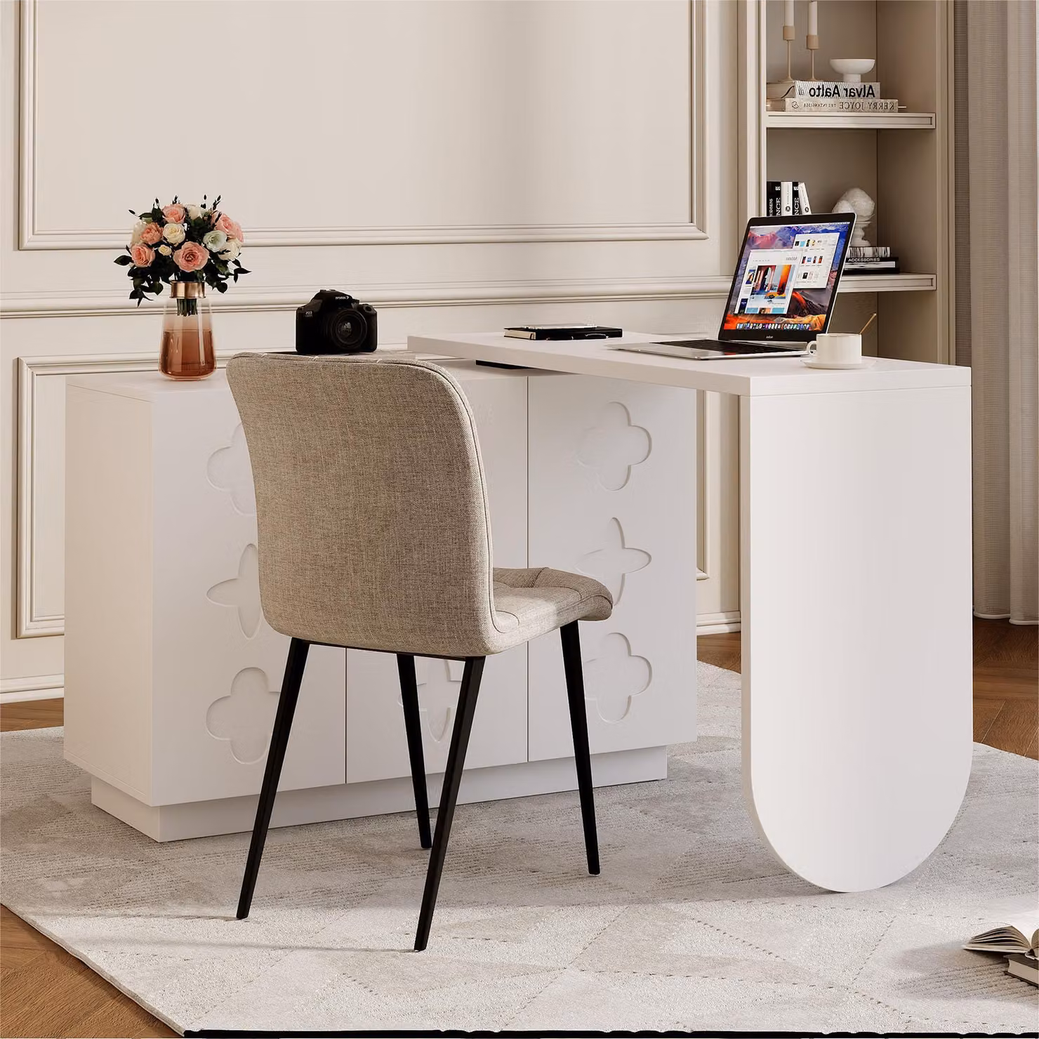 OKWISH 110x40x75 cm Scrivania ad angolo girevole - Scrivania moderna per computer con ripiano - MDF bianco