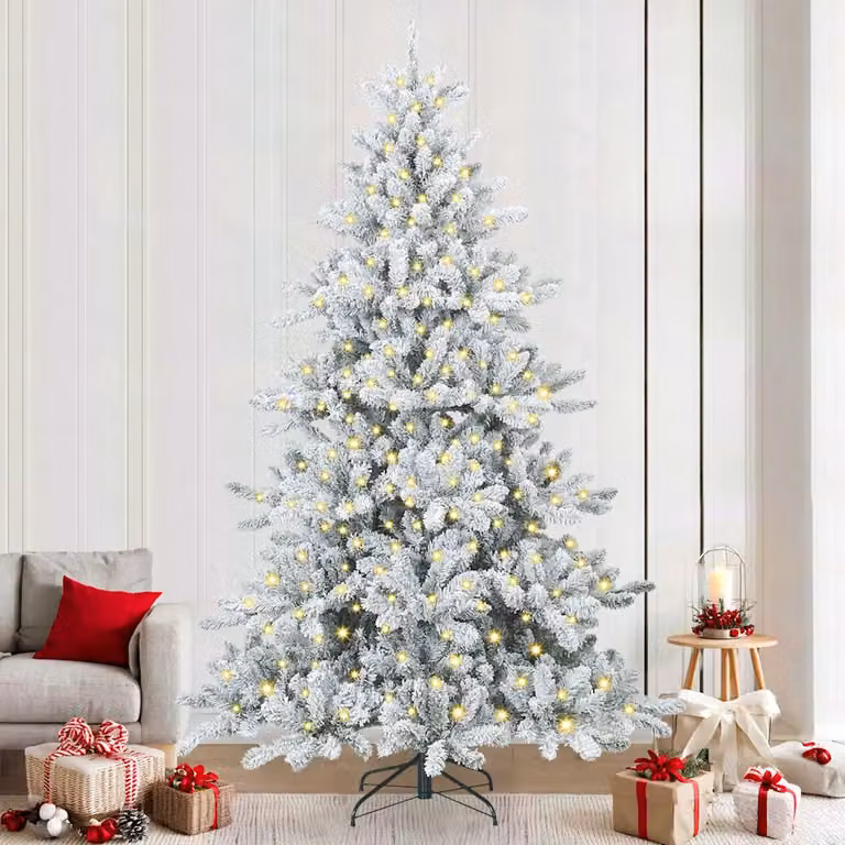 Albero di Natale Artificiale Moderno vidaXL Bianco con Luci LED Warm White e Rami in PVC e Metallo, Altezza: 240 cm