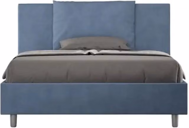 Letto matrimoniale francese con contenitore Ityhome imbottito in microfibra blu L/P: 140 x 190 cm