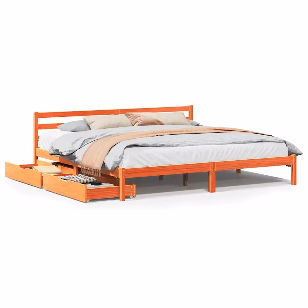 Letto senza materasso vidaXL in legno di pino marrone cera con doghe fisse L/P/H: 200 x 200 x 205,5 cm – 2