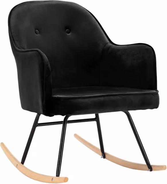 Sedia a Dondolo Moderna in Velluto Nero con Struttura in Metallo e Legno di Faggio CFW7748572 – 1