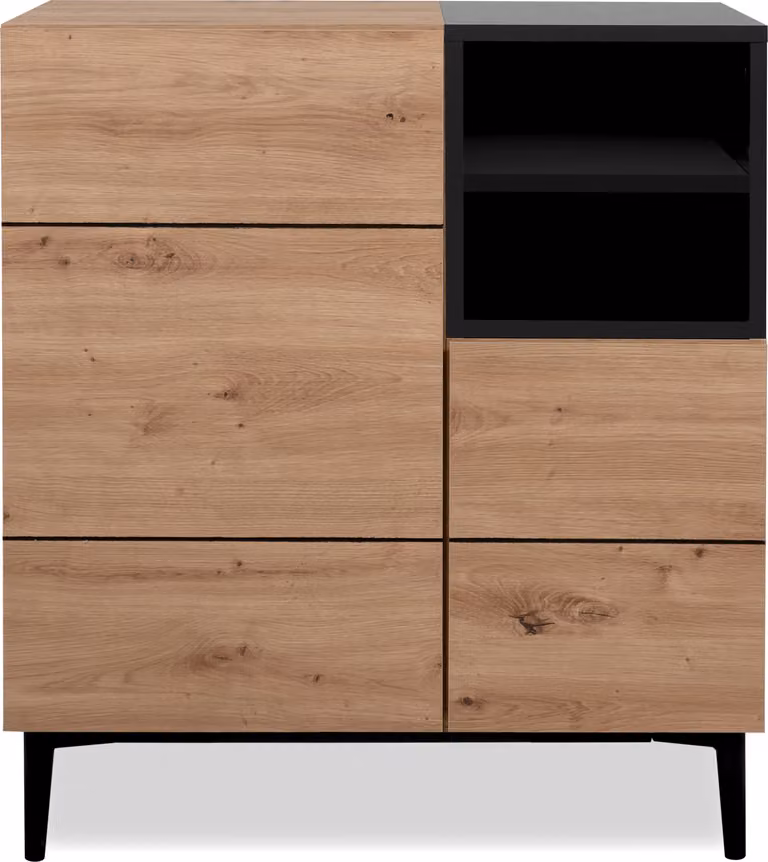 Calicosy - Credenza alta a 2 ante e 1 vano L80 cm - Decorazione legno e nero