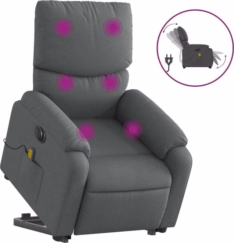 Poltrona Alzapersona Massaggi Elettrica Grigio Scuro Tessuto