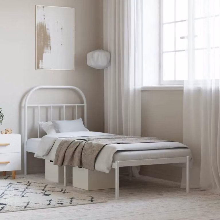 The Living Store Struttura letto con testiera in metallo bianco 75x190 cm