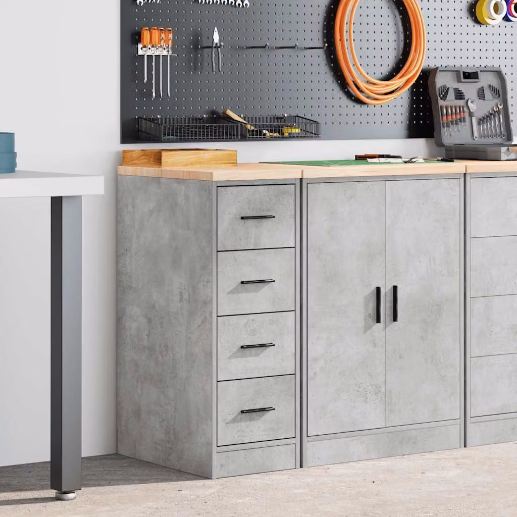 Armadietto da garage vidaXL in metallo e legno di pino, colore grigio, con ripiani e cassetti, L: 30 cm, P: 51 cm, H: 85 cm