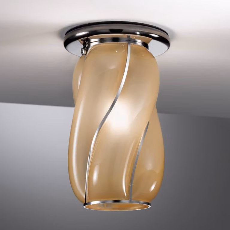 Siru Plafoniera di design ORIONE, dimmerabile, Crema / Ambra, Soggiorno / Sala da pranzo, Vetro, Design, Plafoniera