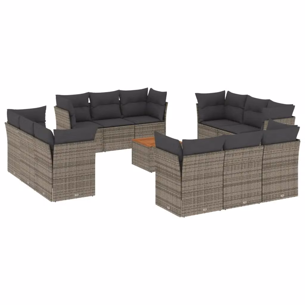 vidaXL Set Divani da Giardino 13 pz a forma a U in Polyrattan con Cuscini e Tavolino da Esterno, Grigio e Marrone – 2