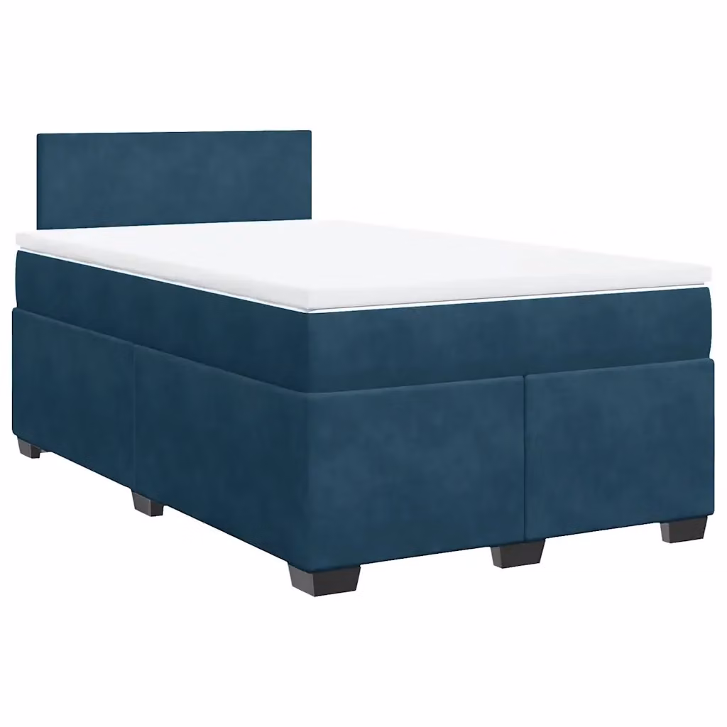 Letto con Giroletto a Molle e Materasso Ibrido vidaXL in Velluto Blu e Bianco, L/P/H: 120 x 200 x 100,5 cm – 2