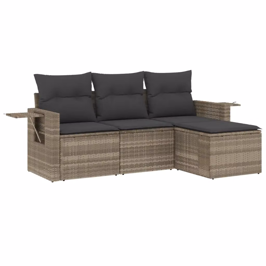 vidaXL Set Divano da Giardino a L in Polyrattan Grigio con Cuscini e Tavolino da Esterno – 2