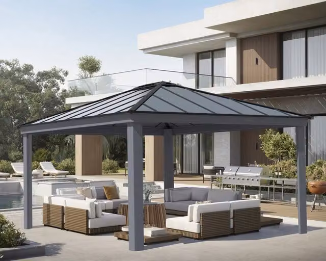 Gazebo in alluminio CANOPIA Dallas con tetto in policarbonato, colore antracite, L: 430 cm, P: 490 cm