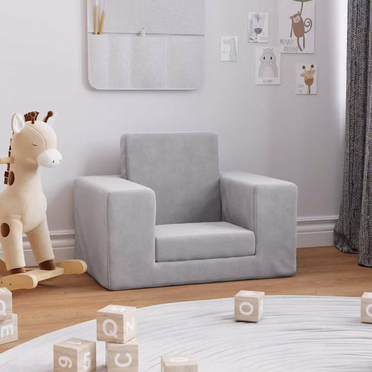 Maison Exclusive - Divano letto per bambini, color grigio chiaro, in morbido peluche
