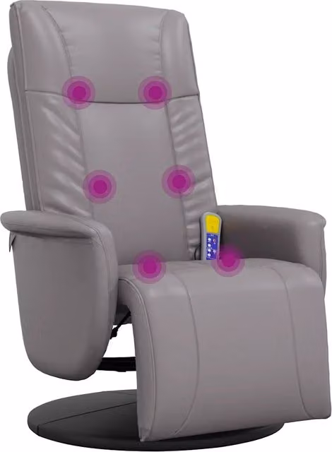 Poltrona Reclinabile Massaggiante | Sedia Relax Poggiapiedi Grigia Similpelle