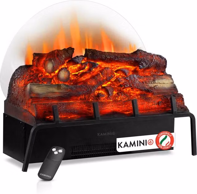 KAMINIO Camino elettrico NOAH - Inserto per caminetto elettrico con riscaldamento, effetto 3D, telecomando