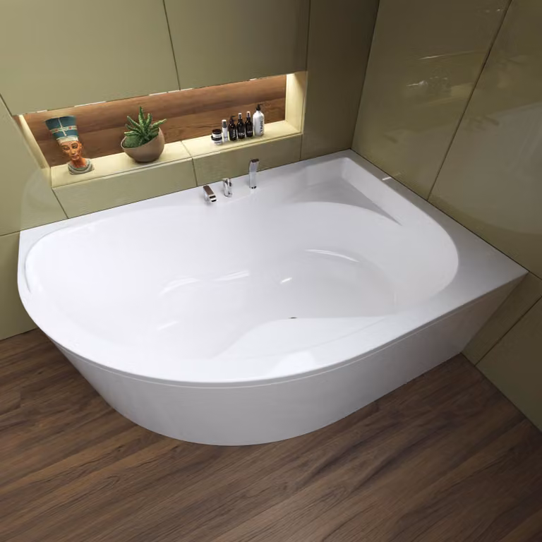 Vasca da bagno angolare 170x110 destra con grembiule in acrilico, set di scarico e piedini GRATIS | Set completo 4in1 Vasca da bagno originale in acrilico Siphon | BADLAND DORA