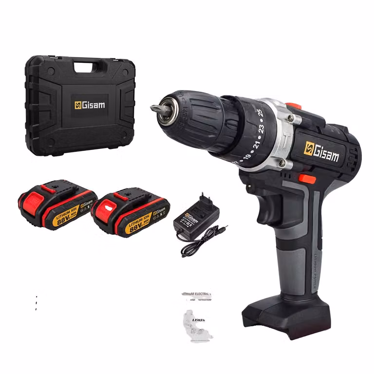trapano a percussione a batteria da 21 V, 2 batterie incluse, set di punte da 29 pezzi, scatola di plastica con 2 batterie
