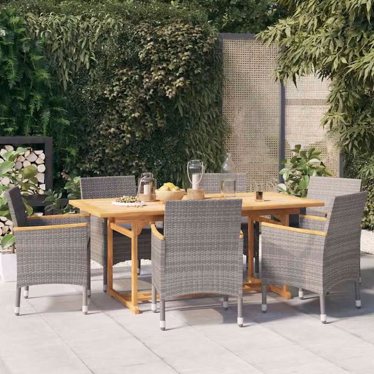 Set da Pranzo per Giardino vidaXL in Legno di Acacia con 7 Cuscini Grigio