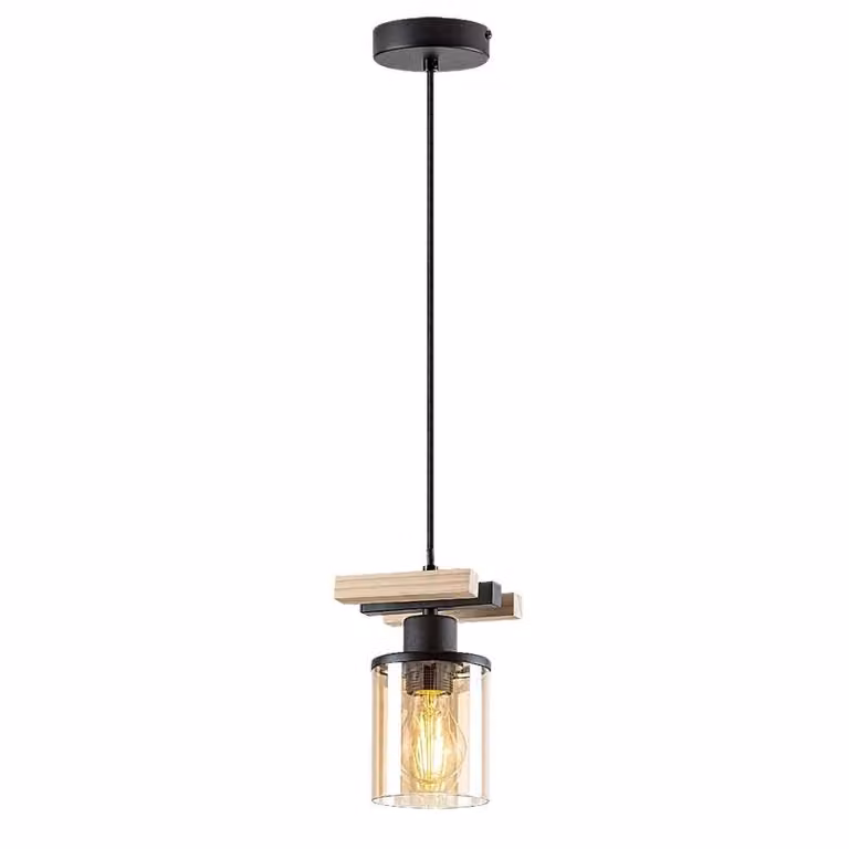 Rabalux 72081 Lampada a sospensione 1 spot Niylah, E27 legno, nero-arancio, rotonda, moderna, ø95mm