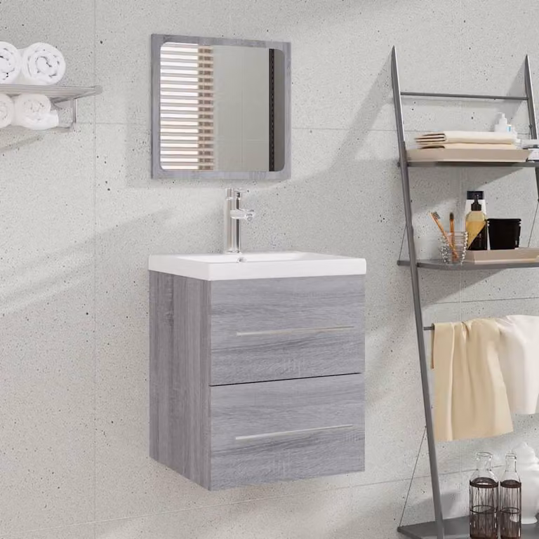 Mobile da bagno con specchio vidaXL Grigio, moderno e a parete, L 41 cm x P 38,5 cm x H 48 cm
