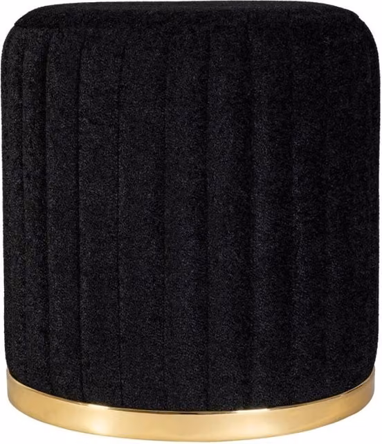 Pouf cilindrico Doric in velluto nero con base dorata lucida Kendra Home – 1