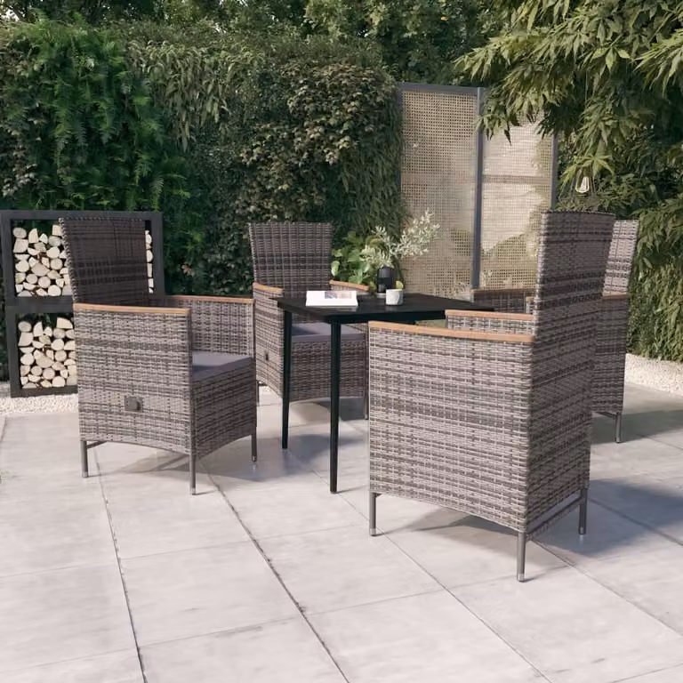 The Living Store Set da pranzo da giardino 5 pezzi con cuscini grigio